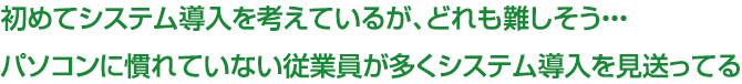 初めてシステム導入を考えているが、どれも難しそう・・・パソコンに慣れていない従業員が多くシステム導入を見送ってる
